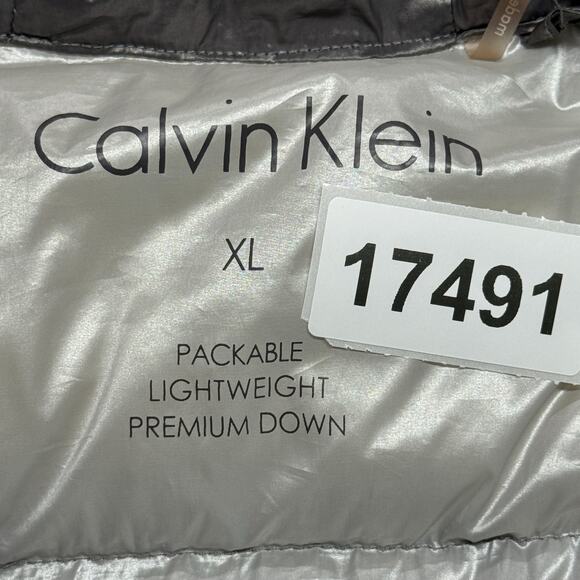 Calvin Klein Puffer Jacket Womens XL Gray Packable Premium Down Hooded Full Zip - Picture 13 of 13